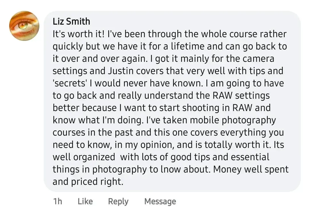 Detailed Facebook review from a student named Liz Smith