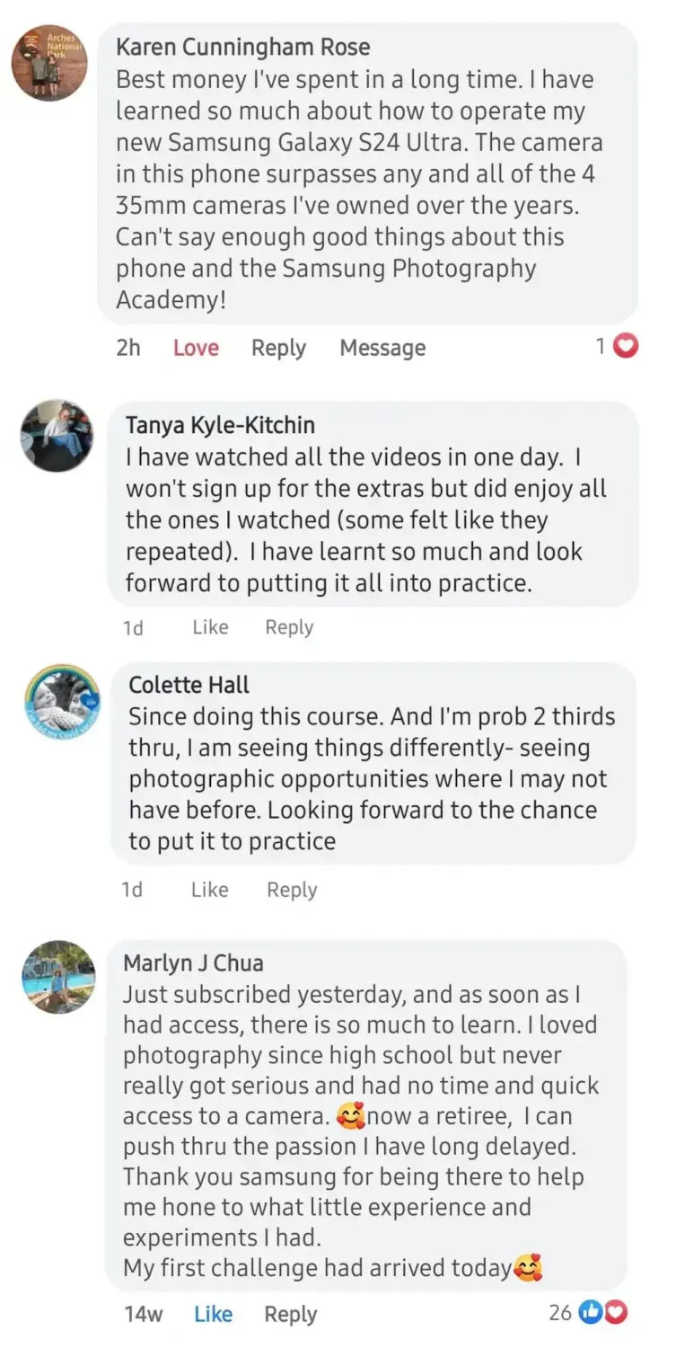 More Facebook reviews of the Samsung Photography Academy course